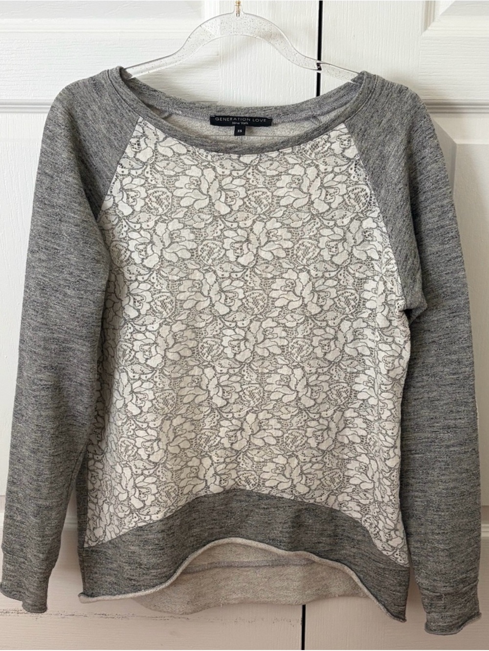 Generation Love Gray & Cream Lace-Front Raglan Pullover
